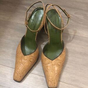 Donald J Pliner croc print ankle strap heels
